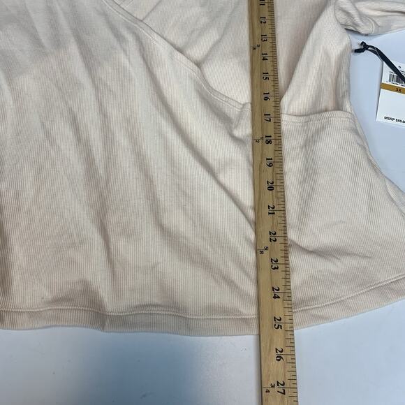 1. STATE Shirt Womens 3X Surplice Ribbed Cream Balletcore Faux Wrap Sleeve Ties - Picture 7 of 9